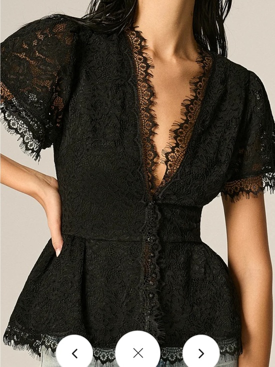 Commense Tops - Commens V Neck Lace Peplum Short Sleeve Top